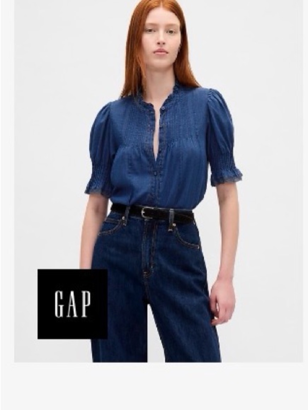 GAP Indigo Blue Ruffled Denim Blouse